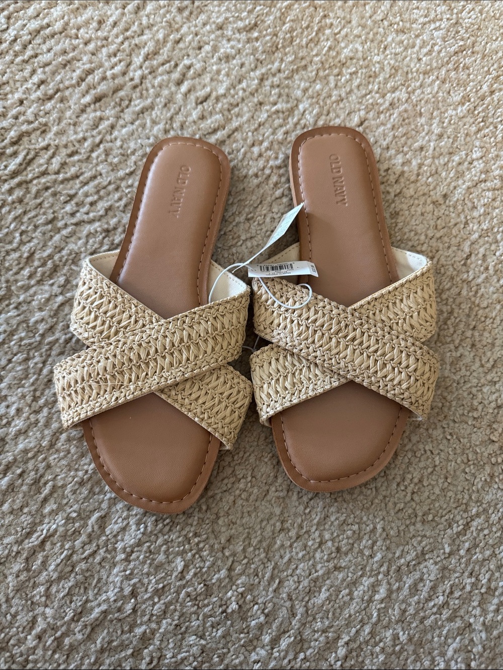 NEW Old Navy Beige Woven Cross-Band Slide Mules